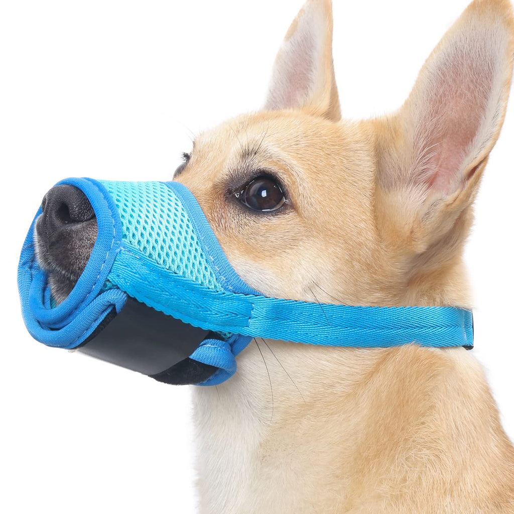 LUCKYPAW Dog Muzzle Anti Biting Barking and Chewing, with Comfortable Mesh Soft Fabric and Adjustable Strap, Suitable for Small, Medium and Large Dogs XS(Snout:3.5-4.7in) Blue (Matching Trim) - PawsPlanet Australia
