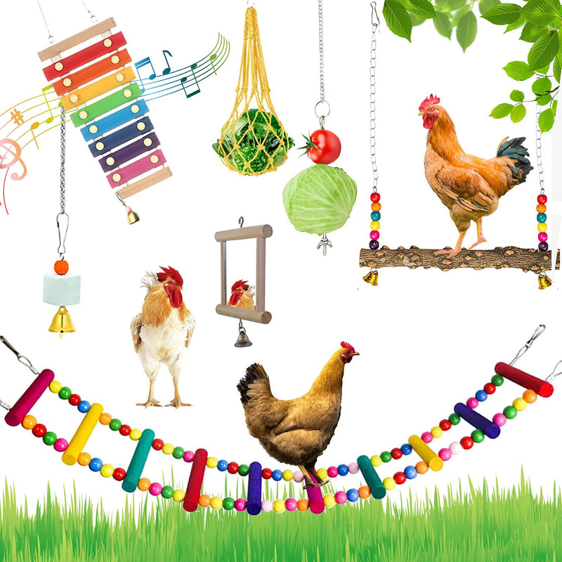 FANFX 7 Packs s Chicken Toys Set , Chicken Xylophone Toys for Hens, Chicken Bridge Swing Toys, Chicken Mirror Toys ,Chicken Pecking Toys and Vegetable Hanging Feeder for Chicken Coop - PawsPlanet Australia