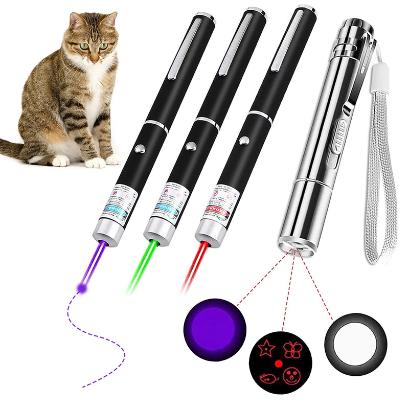 4PCS Cat Hunting Toy, Smart Interactive Pen for Your Kitty, Handheld Pet Toy for Indoor Cats/Dogs, Color in Red/Green/Purple Black-M401 - PawsPlanet Australia