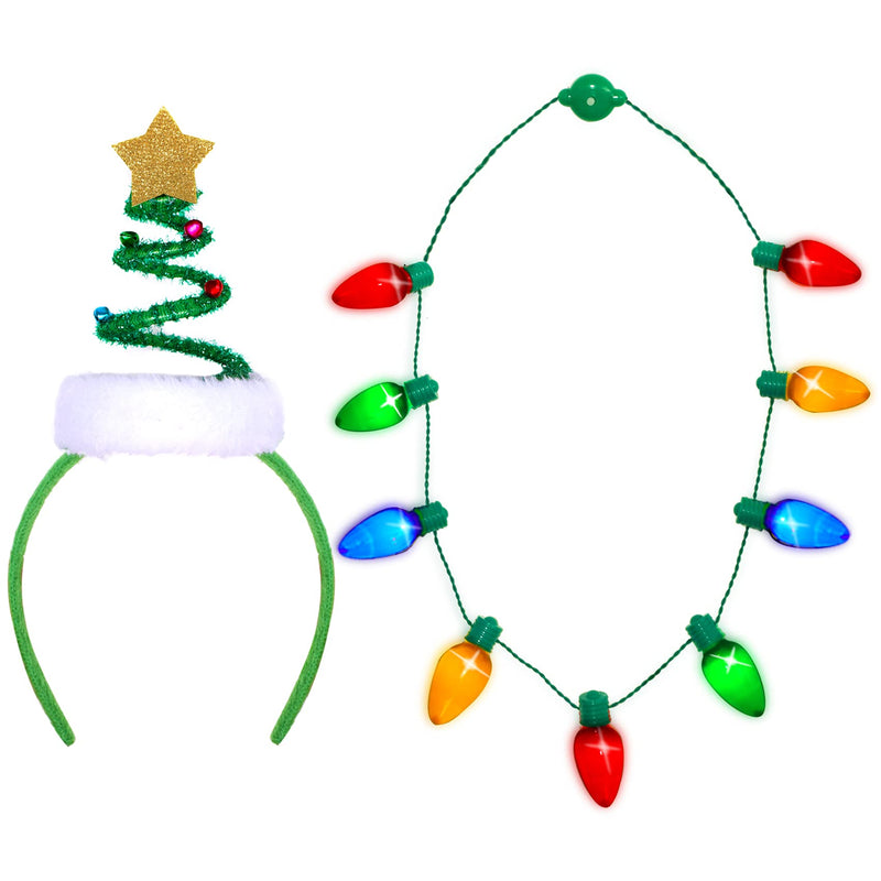 Christmas Decoration Set Including Christmas Star Headband Hat and Led Necklace Bells Santa Headwear One Size Fits Most and LED Christmas Bulb Necklace for Xmas Holiday Party LED Christmas Bulb Necklace for Xmas Holiday Party(Headband + Necklace) - PawsPlanet Australia
