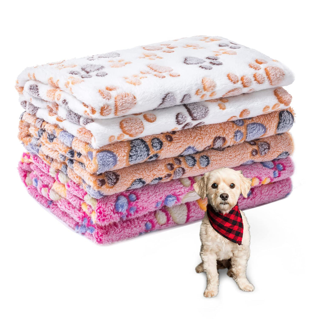 1 Pack 3 Dog Puppy Blanket Small Warm Soft Fleece Pet Cat Throw Blankets Washable Fluffy Couch Beds Cover Chew Proof Paws Brown White Pink Small(23*16"In)(40*60 Cm) Brown/Pink/White 3 in 1 - PawsPlanet Australia