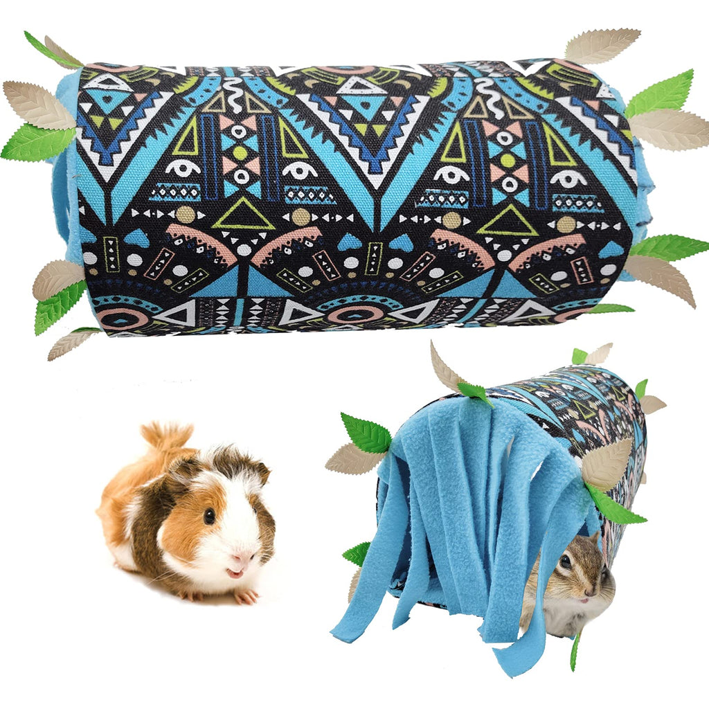 Pet Small Animal Tunnel , Guinea Pig Hideout Bedding Play Tube Toys Hideaway with Fleece Forest Curtain and Removable Soft Mat, Guinea Pig Hamster Rat Accessories Blue - PawsPlanet Australia