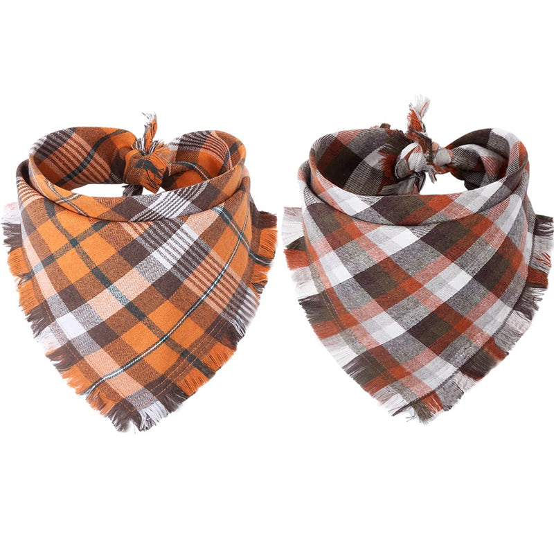 Fall Dog Bandana Autumn Thanksgiving Plaid Reversible Triangle Bibs Scarf Accessories for Dogs Pets Pattern1 - PawsPlanet Australia