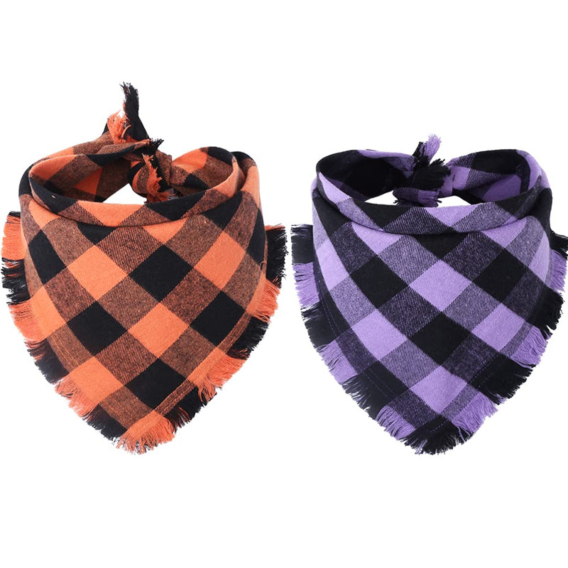 Halloween Dog Bandana Fall Autumn Plaid Reversible Triangle Bibs Scarf Accessories for Dogs Pets Pattern1 - PawsPlanet Australia