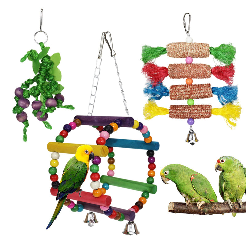 3 Pieces of Bird Parrot Toys, Bird Hanging Ladder Toys with Hooks, Hanging ladders with Small Colored Wooden Balls, Suitable for Bird Lovers, Budgies, Gentoo Parrots - PawsPlanet Australia