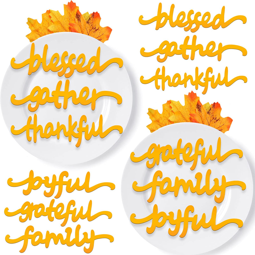 12 Pieces Thanksgiving Wood Cutouts Cards Fall Plate Decorations Thanksgiving Place Setting Thankful Grateful Blessed Family Joyful Wood Table Decor Sign for Thanksgiving Plates Table Decorations - PawsPlanet Australia