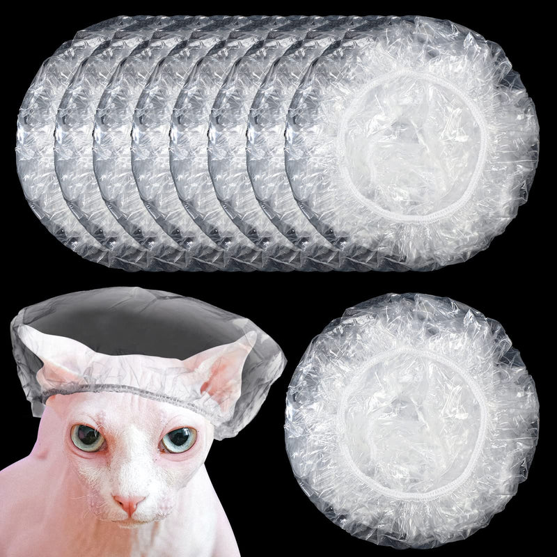 Xuniea 50 Pieces Pet Shower Cap Reusable Cat Shower Cap Transparent for Sphynx Cats Small Dog Shower Hat with Elastic Band for Cat Kitten Small Dog Puppy to Protect Their Ears - PawsPlanet Australia