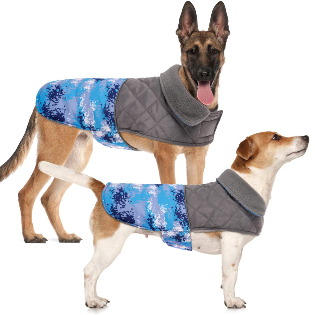 Dog Coat Jackets, Soft Cotton Padded Style Dog Vest Apparel for Cold Weather, Thick and Warm Fleece Lined Puppy Coat with Leash Hole, Reflective Clothes with Fleece Collar for Winter Small Blue - PawsPlanet Australia