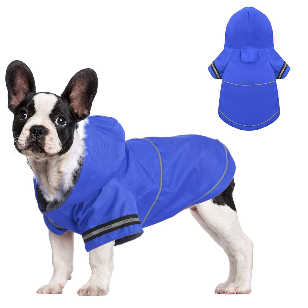 Dog Reflective Waterproof Raincoat Winter Hoodie Jacket with Leash Hole Warm Fleece Lining Lightweight Visibility Safety Strap Slicker Poncho Cold Weather Coat for Small Medium Large Dogs and Puppy Blue - PawsPlanet Australia