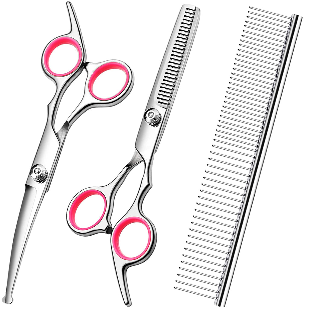 Dog Grooming Scissors Kit with Safety Round Tips Stainless Steel Professional Dog Grooming Shears Set - Thinning, Curved Scissors and Comb for Dog Cat Pet - PawsPlanet Australia