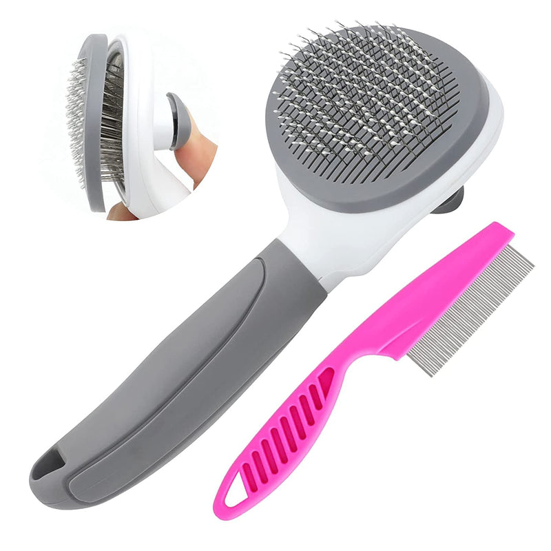 Cat Brush for Shedding and Grooming, Pet Self Cleaning Slicker Brush with Cat Hair Comb by KALAMANDA - PawsPlanet Australia