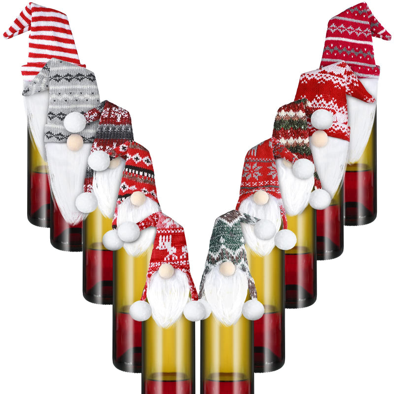 Cunhill 10 Pieces Christmas Gnome Wine Bottle Covers Swedish Gnome Nisse Tomte Wine Bottle Topper Decorative Plush Handmade Scandinavian Santa Christmas Decorations for Champagne Bottle - PawsPlanet Australia
