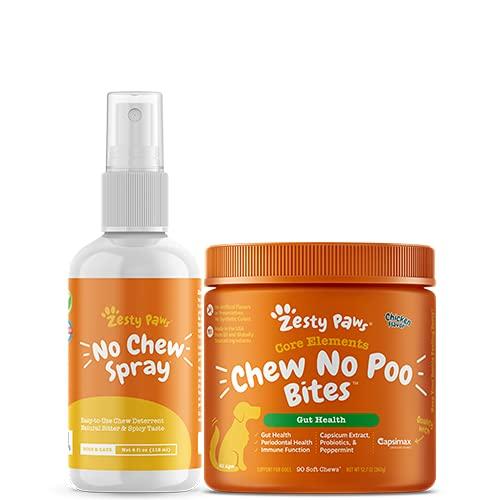 Zesty Paws Chew No Poo Bites - Coprophagia Stool Eating Deterrent for Dogs Deter Stop Dog from Eating Feces Probiotic Digestive Enzymes Breath Freshener Chew/Spray Bundle - PawsPlanet Australia