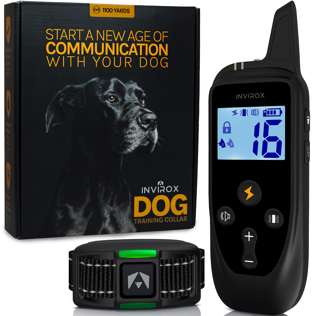 INVIROX Dog Training Collar [2022 Edition] 123 Levels Dog Shock Collar for Large Dog, 1100Yards Range, 100% Waterproof, Rechargeable Shock Collar for Small Dogs Black - PawsPlanet Australia