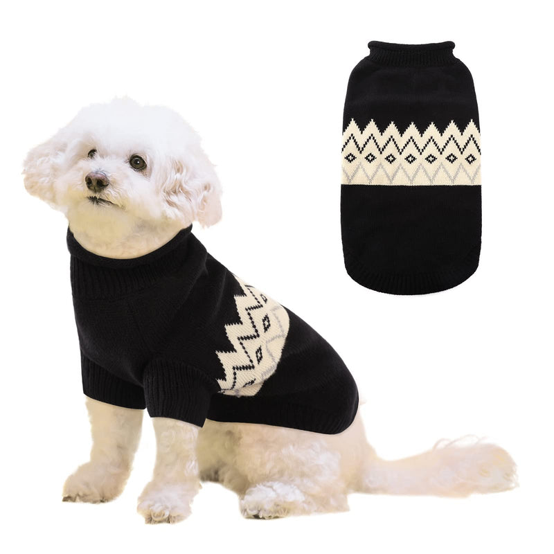 Queenmore Warm Dog Sweater, Soft Pet Knitwear, Knitted Pullover, Winter Pet Clothes for Small Medium Dogs Cats X-Small Black - PawsPlanet Australia