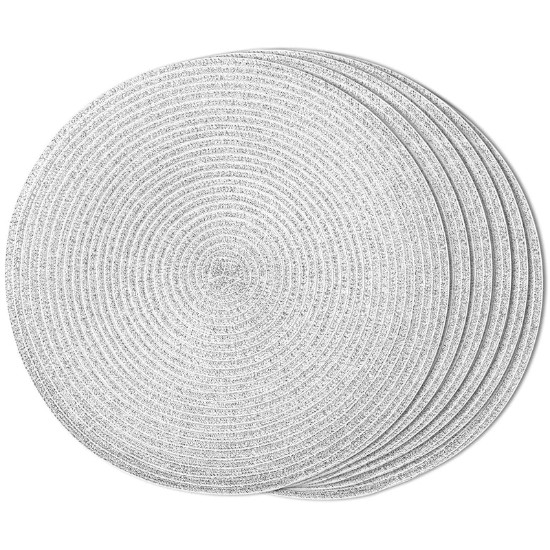FunWheat Round Braided Placemats Set of 6 Christmas Decoration Table Mats for Dining Tables Woven Washable Non-Slip Shining Place mats 15 Inch (Sliver Shining) Sliver Shining - PawsPlanet Australia