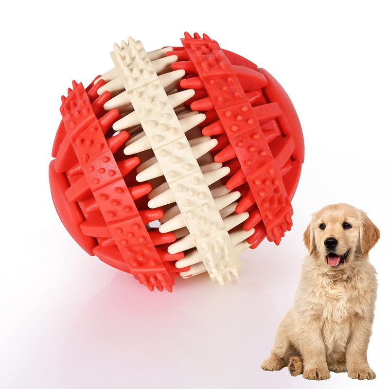 New Upgrade Dog Teething Toy Ball, Nontoxic Durable Dog Treat Ball, IQ Puzzle Chew Toy Puppy Ball Leaky Food Dog Ball Red Small - PawsPlanet Australia