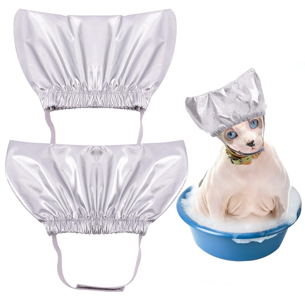 2Pcs Pet Shower Cap for Ears- S/M Dog Shower Cap Pet Bath Cap with Adjustable Fixed Strap for Pets Cats Dogs Taking Shower ( Silver ) - PawsPlanet Australia