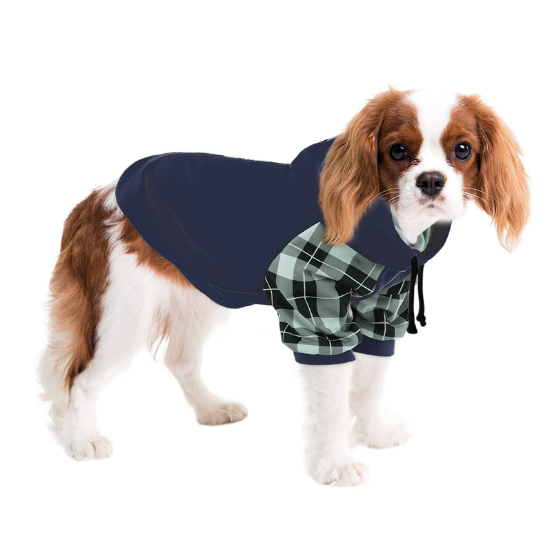 ASENKU Dog Hoodie, Plaid Dog Sweater with Hooded, Warm Pet Sweatshirt Pullover, Dog Outfit Coat Apparel with Leash Hole for Small Medium Dogs XX-Small Blue - PawsPlanet Australia
