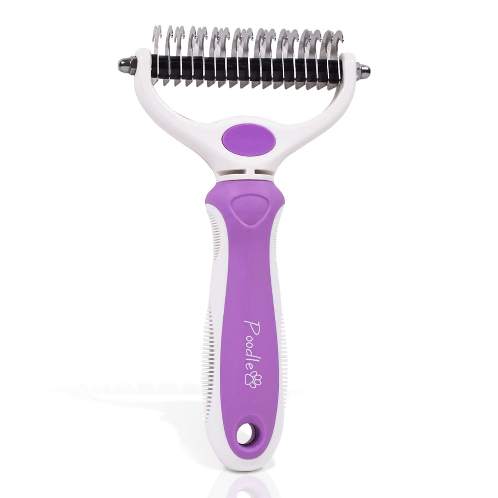 POODLIE Pet Grooming Dematter and Shedding Comb Tool, Twin-Blade Undercoat Rake for Cats and Dogs with Medium and Long Hair, Gentle on Pets with Sensitive Skin, Comfortable to Use Ergonomic Handles - PawsPlanet Australia