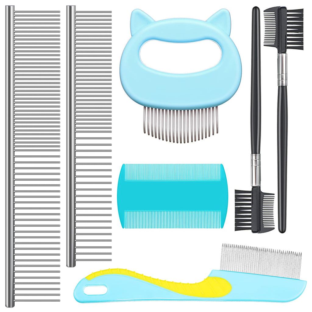 7 Pieces Cat Grooming Combs with Cat Massage Shell Comb Cat Comb Stainless Steel Pet Comb with Round Teeth Double Sided Pet Comb for Tear Stain Removing, Pet Supplies for Cat Puppy Hair Removal - PawsPlanet Australia