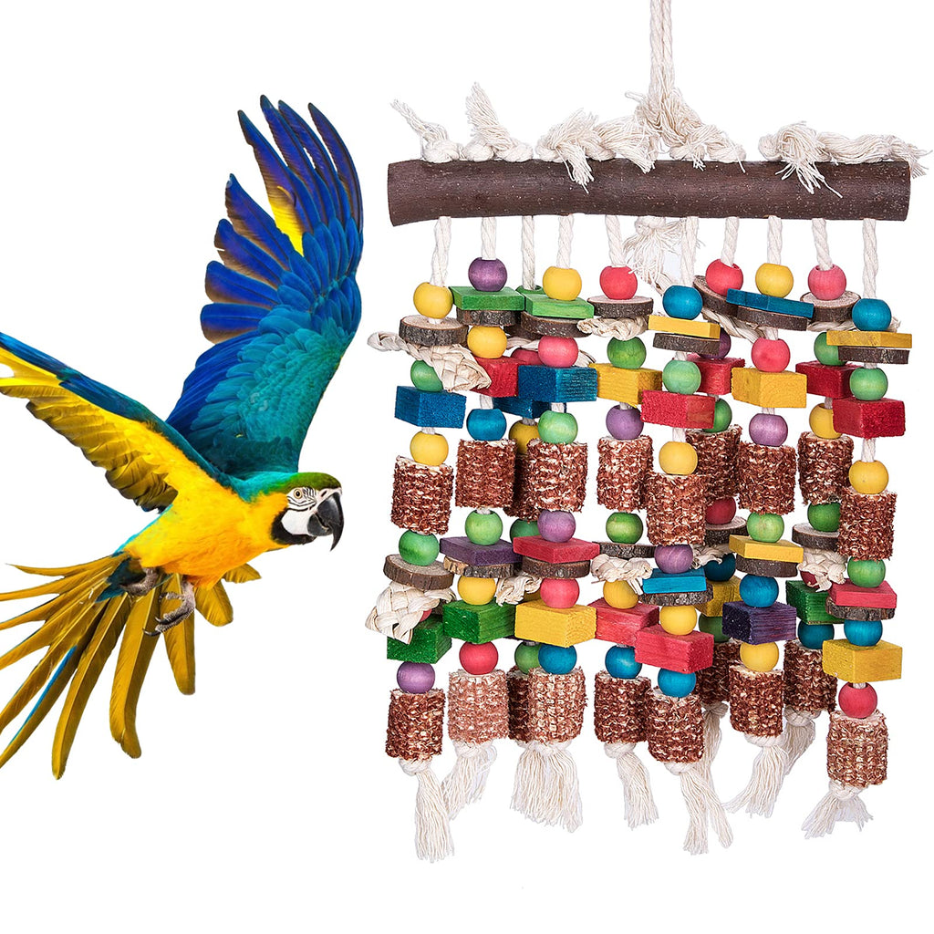 Wehhbtye Large Bird Parrot Macaw Chewing Toy-19''x10'' Multicolor Natural Wood Block Knot Bird Bite Tearing Toy, Parrot Corn Cob Chewing Toy for Macaws cokatoos,African Grey and All Amazona Parrot - PawsPlanet Australia