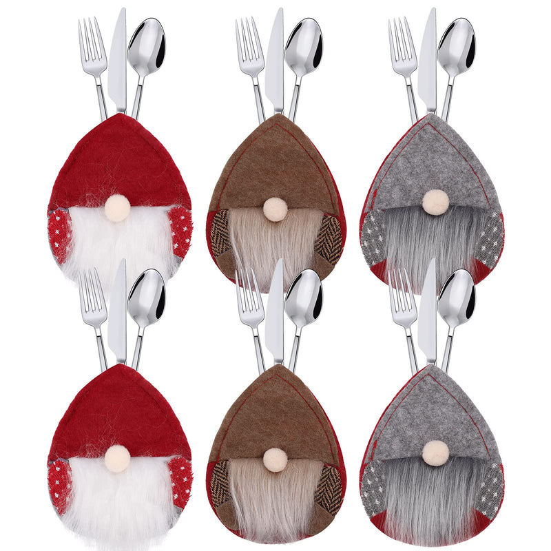 CREPUSCOLO 6 Pcs Christmas Gnome Tableware Holders- Scandinavian Santa Silverware Holders Knife and Fork Cover Cutlery Pouch Bag For Table Decorations Tree Ornament Christmas Party - PawsPlanet Australia