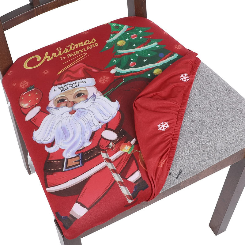 SearchI Christmas Seat Covers for Dining Room Chairs Stretch Printed Xmas Chair Seat Covers Set of 6, Removable Upholstered Chair Seat Protector for Christmas Decoration, Kitchen, Office (Santa Claus) Santa Claus Set of 4 - PawsPlanet Australia