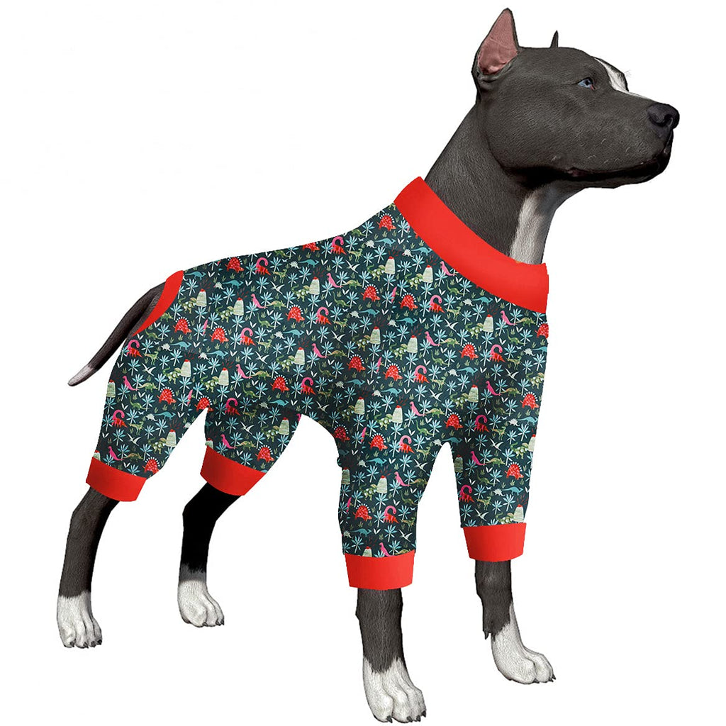 LovinPet Large Dog Clothes Dog Shirt Post Surgery Wear/Lost World Dinosaurs Family Prints/Multi Prints/Post Surgery Shirt/UV Protection, Pet Anxiety Relief, Wound Care for Large Dog Onesies Medium Black Red - PawsPlanet Australia