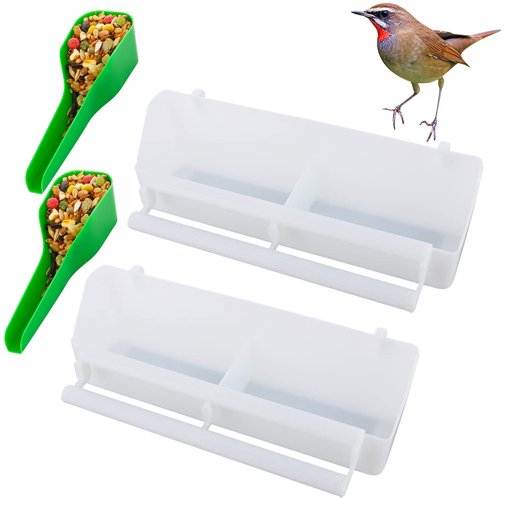 2 Pcs Bird Plastic Double Slot Feeder, Pigeon Food and Water Feeder Cup, Cage Standing Frame Feeder with 2 Plastic Food Spoon - PawsPlanet Australia