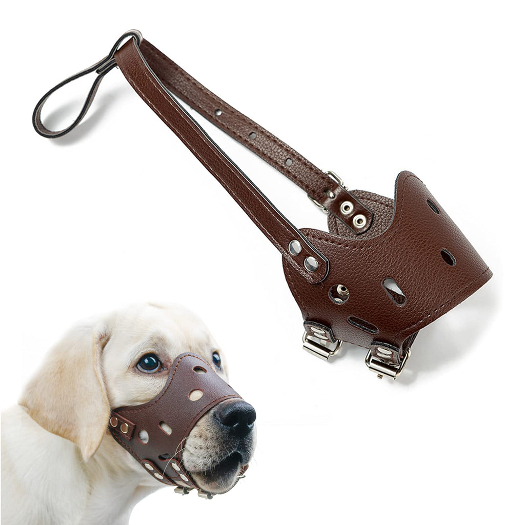 soysen Dog Muzzle Leather Anti Biting Barking and Chewing, Breathable and Adjustable, Allows Drinking and Eating, Used with Collars, Suitable for Small, Medium, and Large Dogs S - PawsPlanet Australia