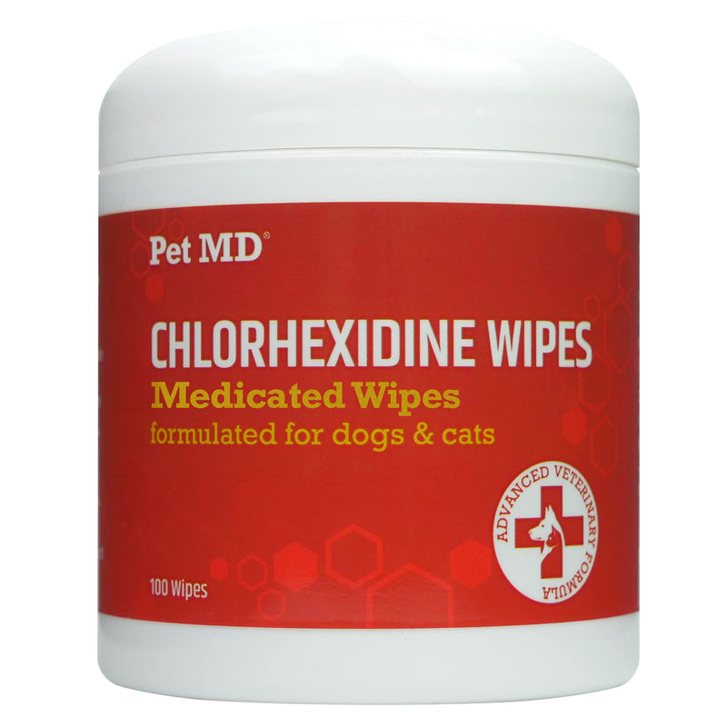 Pet MD Chlorhexidine Wipes for Dogs and Cats - Cat and Dog Hot Spot, Skin Allergy, Irritation Relief, Pet Acne and Itchy Skin Treatment - Ketoconazole and Aloe Medicated Wipes - 100 Count - PawsPlanet Australia