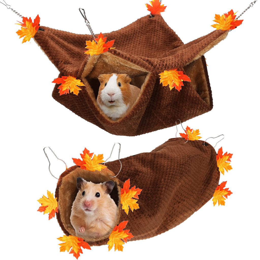 2 Pieces Guinea Pig Hammock and Hideout Tunnel Set, Double Layer Hammock and Hamster Hanging Tunnel Hammock for Guinea Pigs Rat Hamster Ferret Chinchilla Small Animals - PawsPlanet Australia