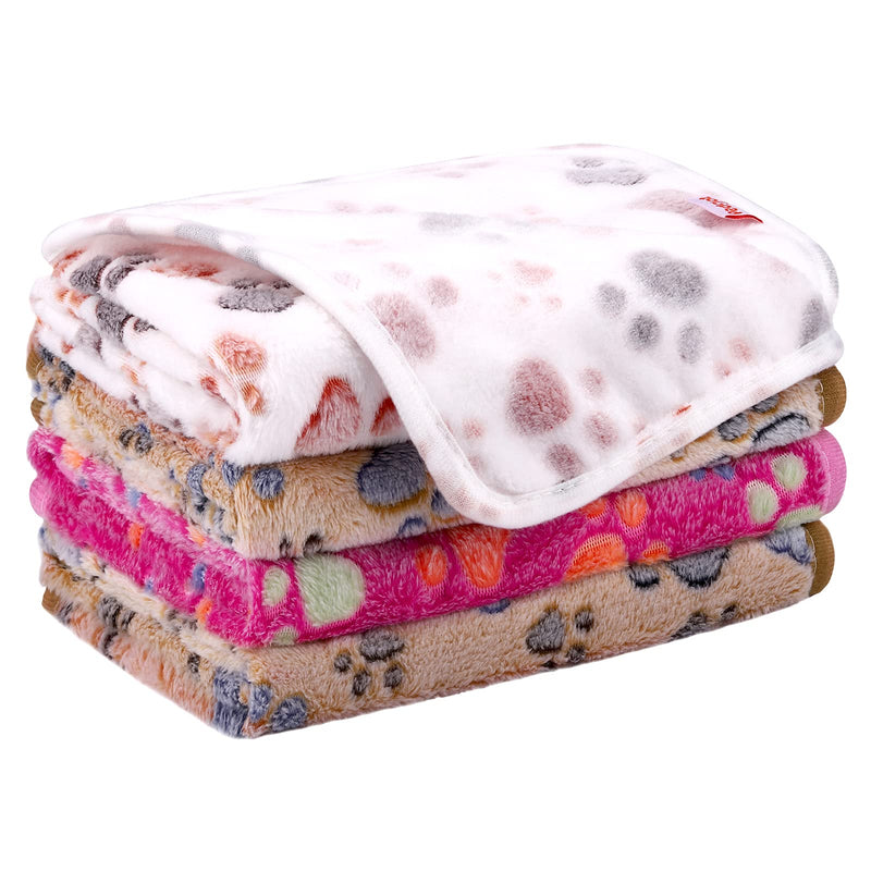 Pedgot 4 Pieces Fluffy Dog Blankets with Paw Print 24 x 16 Inches Soft and Warm Pet Throw Blankets Sleep Bed Mat for Small Dogs and Cats Brown,white,pink 30 x 20 Inches - PawsPlanet Australia