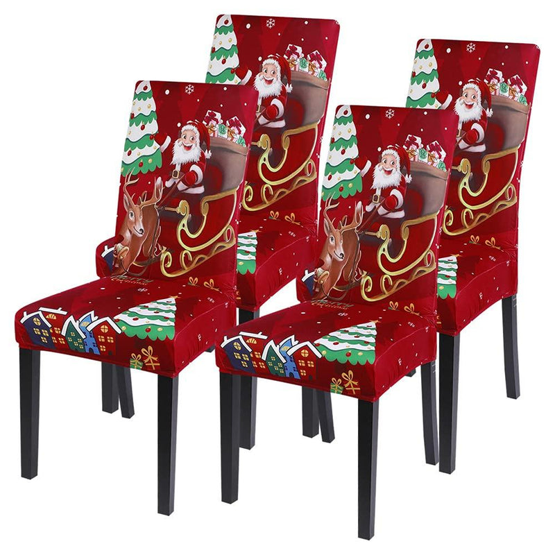 SearchI Christmas Dining Chair Covers Set of 4,Stretch Xmas Parsons Chair Slipcovers Seat Protector Washable Spandex Kitchen Chair Cover for Dining Room,Christmas Decoration,Holiday Party(Santa+Deer) Santa+deer 4pcs - PawsPlanet Australia