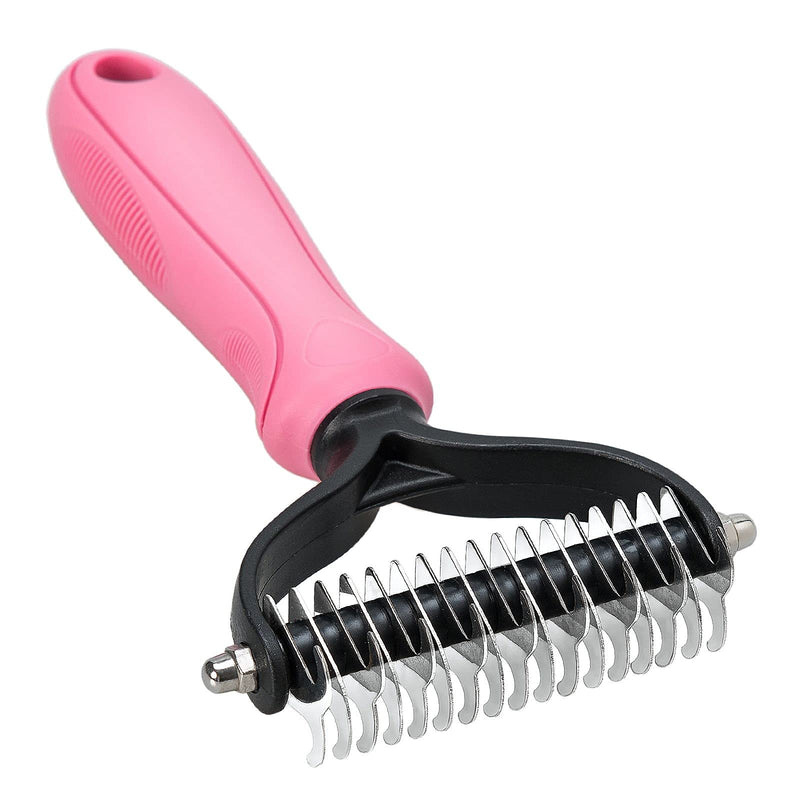 whoobell Undercoat Rake for Dogs, 2 Side Undercoat Brush for Deshedding and Dematting for Dog Cat Rabbit, Professional Pet Grooming HairTools, Removes Loose Undercoat and Nasty Shedding Pink-L - PawsPlanet Australia