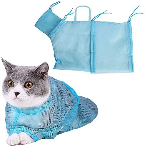 FUNSEED Cat Bathing Bag for Washing, Shower, Nail Trimming, Ears Clean, Adjustable Multifunctional Anti-Bite Anti-Scratch Restraint Bag Blue - PawsPlanet Australia