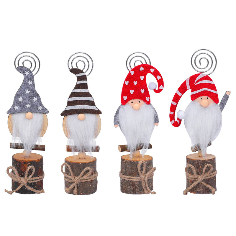 GIEAAO 4Pcs Christmas Decoration Card Holders, Wooden Base Place Card Holders Iron Wire Picture Picks Clip Holder Picture Memo Note Photo Clip for Xmas Party, Wedding, Office, Table Decoration - PawsPlanet Australia