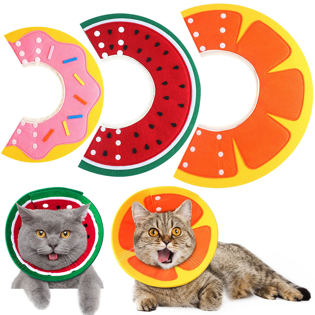 Nuanchu 3 Pieces Adjustable Cat Recovery Collar S M L 3 Size Soft Cat Cone Collar Pet Recovery Collar Fruit Donut Shape Adjustable Pet Recovery Collars Cute Kitten Neck Cone for Kittens Puppies Cats - PawsPlanet Australia