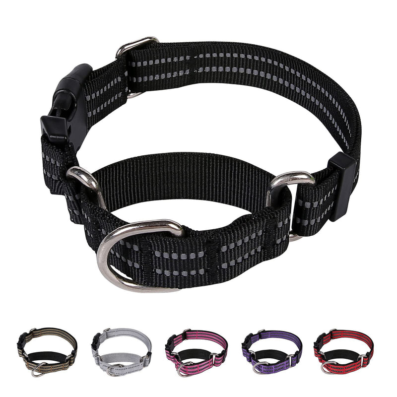 Hikiko Martingale Dog Collars - Adjustable Reflective Dog Training Collar with Quick Release Buckle for Small Medium Large Dogs. Black S:3/4"X（11"-14"） - PawsPlanet Australia