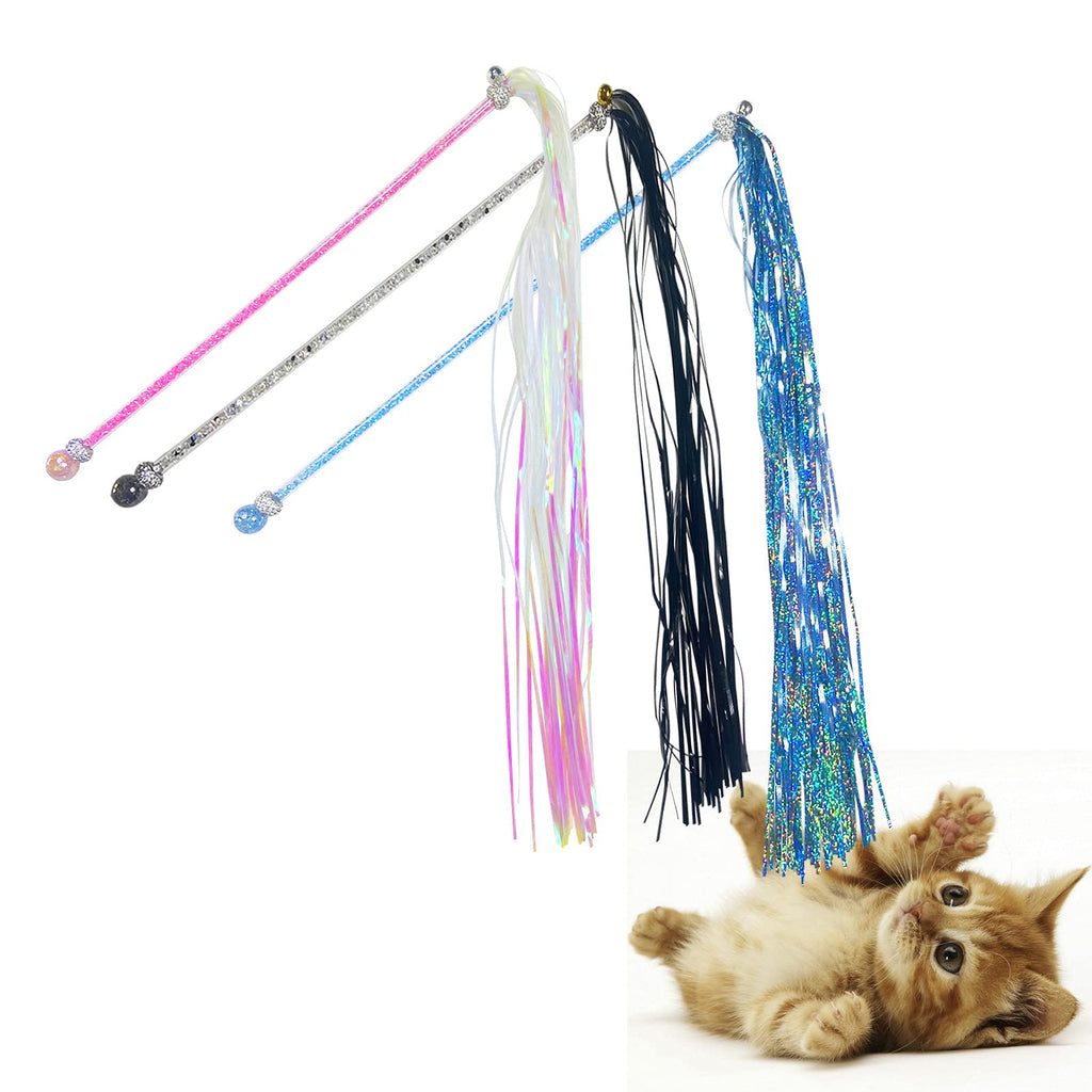 Whefory Cat Interactive Teaser Wand Toy,cat Toys with Tassels Worms Catcher for Indoor Ourdoor Cats,3pcs(Black,Pink,Blue) - PawsPlanet Australia