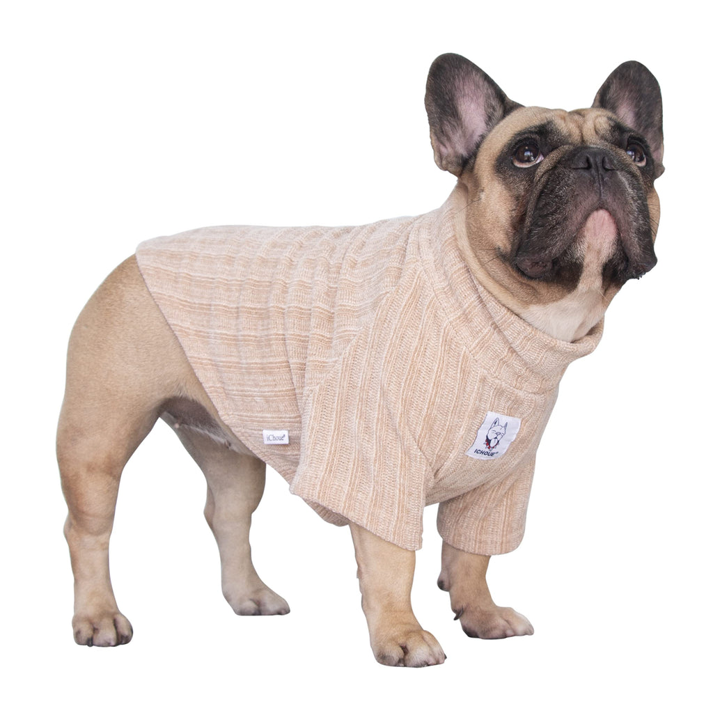 iChoue Pet Dog Winter Warm Sweater Clothes Turtleneck Pullover Large Plus (Pack of 1) Beige - PawsPlanet Australia