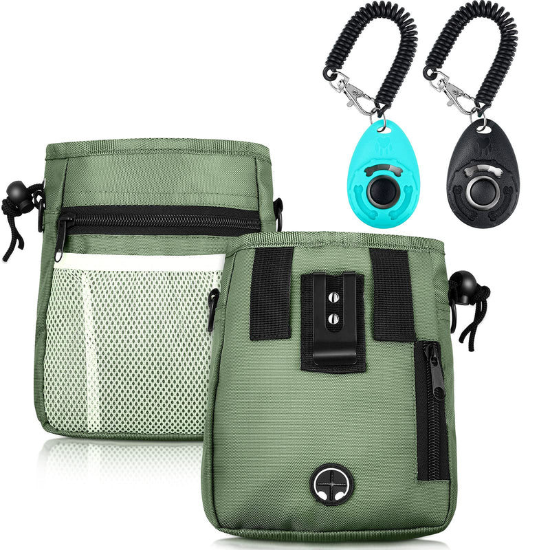 Weewooday Dog Clicker Training Kit, 1 Dog Treat Training Pouch and 2 Pieces Pet Training Clicker with Wrist Strap, Built in Poop Bag Dispenser Easily Carrying Pet Toys Treats Army Green Solid Pattern - PawsPlanet Australia