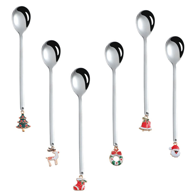 Christmas Spoons Soffee Spoon, Dessert Spoon, Mini Spoons Stainless Steel,Creative Mini Coffee Ice Cream Dessert Spoons, Christmas Spoon Package for Party Table Decorations( 6Pcs, Silver) - PawsPlanet Australia