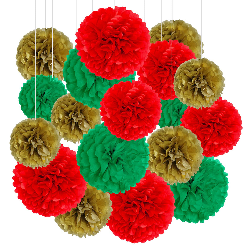 Christmas Tissue Paper Pom Poms Party Decorations, Hmxpls Christmas Tissue Balls Colorful Flowers Pom, Large Pom Poms for Wedding Birthday Celebration Outdoor Decoration - 18PCS of 8"/ 10"/ 12" - PawsPlanet Australia