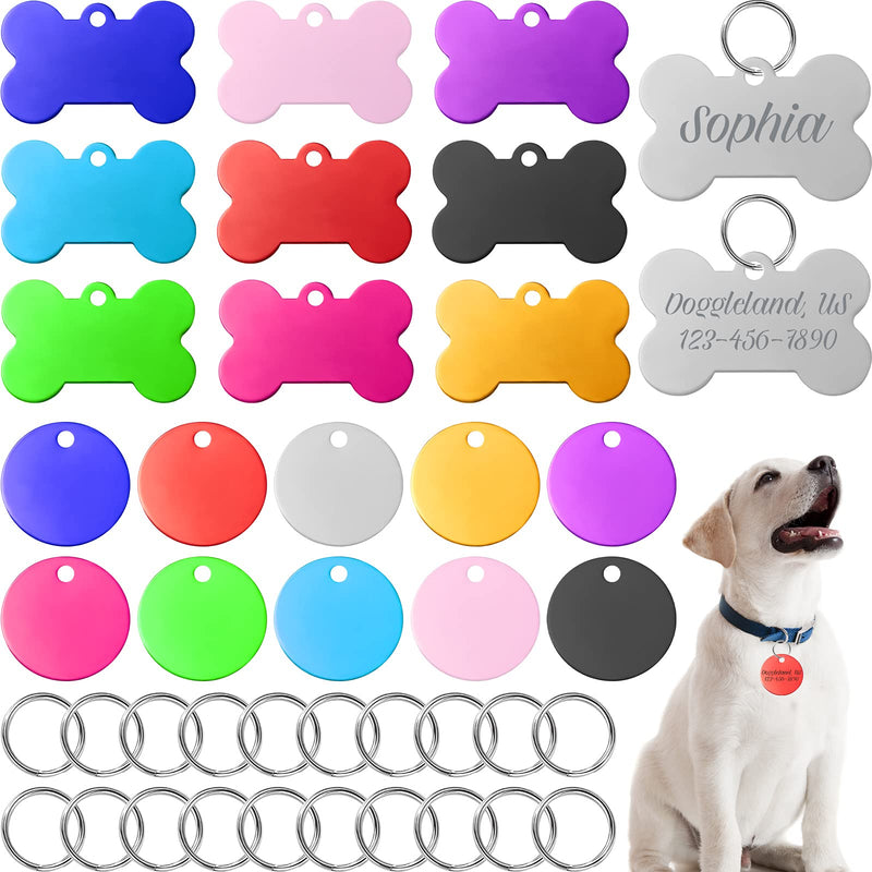 20 Pieces Colorful Aluminum Dog ID Tags with Keyrings Stamped Pet Tags Round Bone Shape Dog Stamping Blank Tags Personalized Engraved Pet Name Number Tags for Cat Puppy Kitten Pets, 10 Colors - PawsPlanet Australia