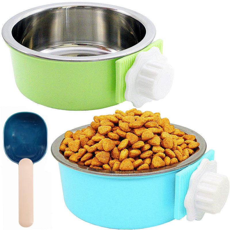 TTEIOPI 2 Pack Crate Dog Bowl, Movable and Fixed Hanging Kennel Stainless Steel Water Bowl Pet Cage Bowl & Water Feeder Coop Cup with Food Spoon for Puppy Medium Dogs Cat Birds Ferret Rabbit - PawsPlanet Australia