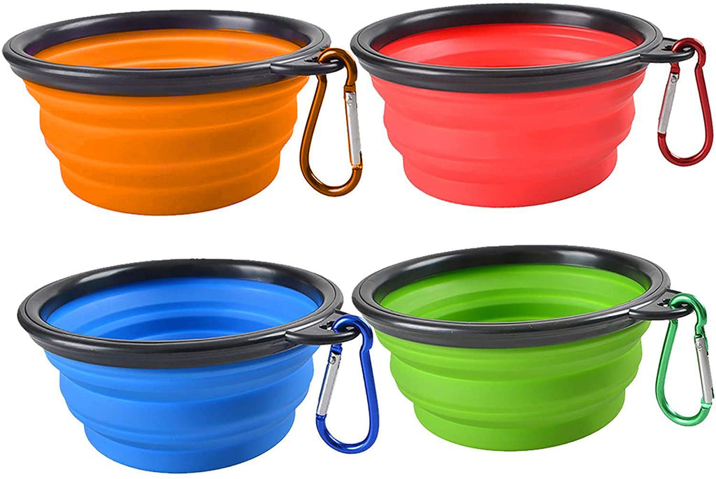 4 Pack Collapsible Dog Bowls, Portable Foldable Dogs Cats Travel Water Food Bowls with Carabiner Clip for Hiking，Walking, Traveling - PawsPlanet Australia