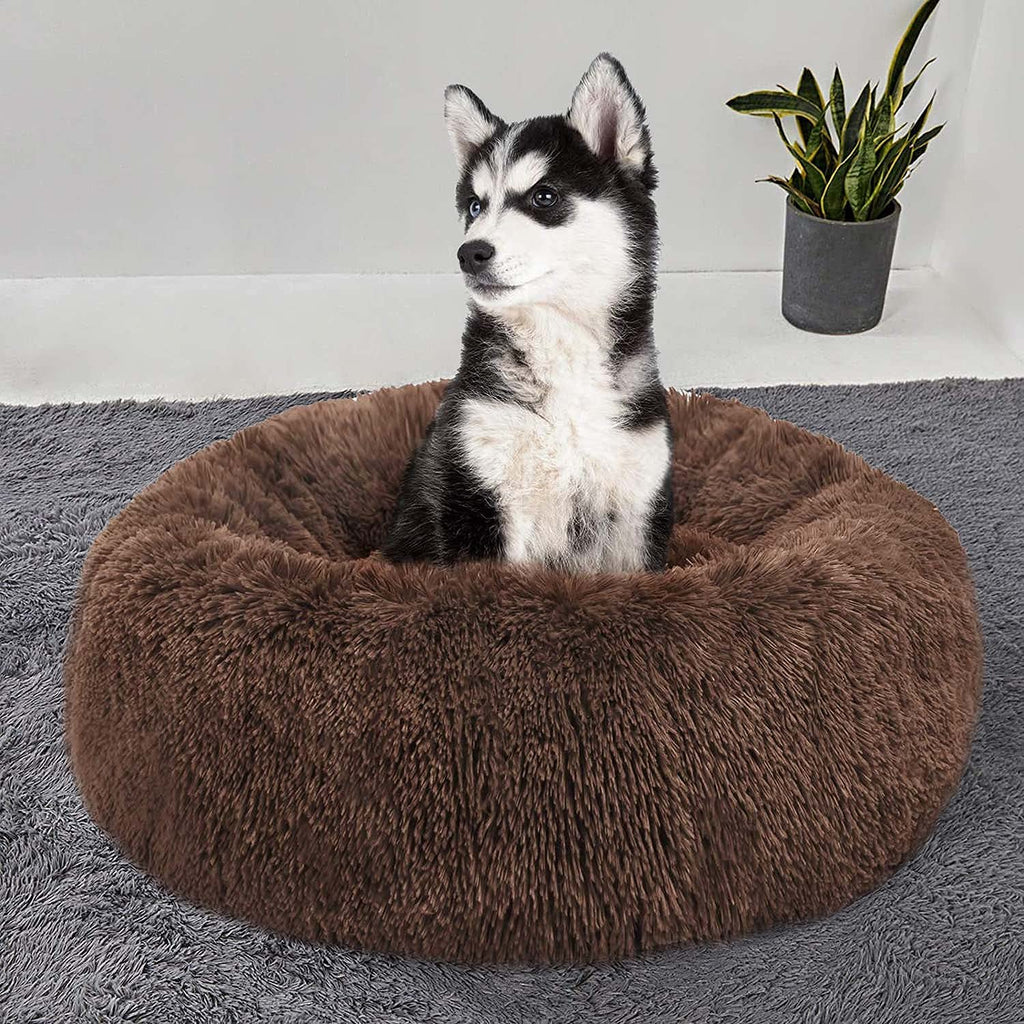 Fluffy Dog Bed for Small Dogs and Cats,Original Calming Donut Dog Bed,Washable Cozy Dog Bed with Extra Soft Anti-Slip Bottom, Self Warming Styles&Multiple Size 24", "28" Brown, Dark Grey Small (("23.6 X 23.6")) - PawsPlanet Australia