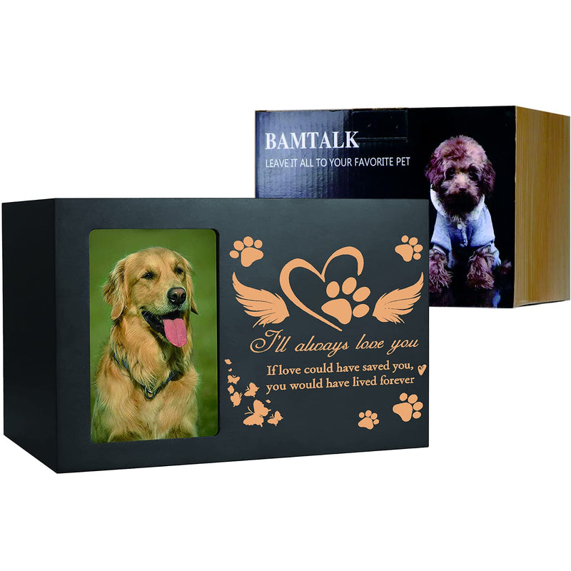 BAMTALK Pet Memorial Urn for Ashes,Cat or Dog Memory Box,Pet Memorial Keepsake,Pet Cremation Urn with Photo Frame,Nature Bamboo Urn for Dog Memorial Gifts,Pet Loss Gifts,Dog Remembrance Gift Black Color - PawsPlanet Australia